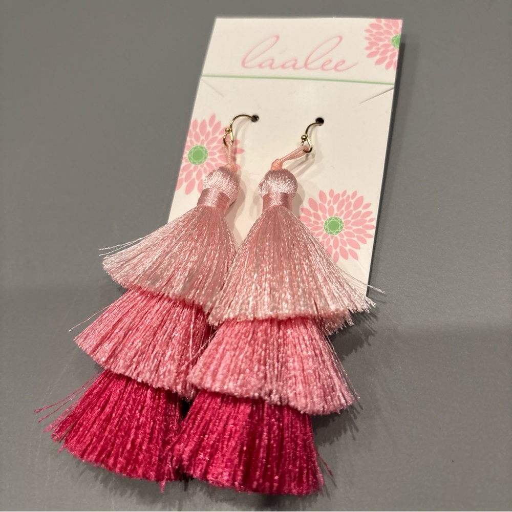 Pink tone tassel earrings